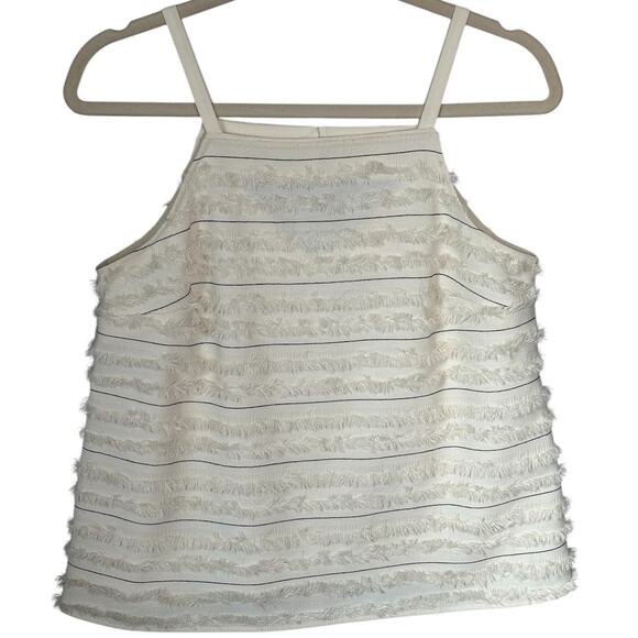 Maeve Anthropologie Sz 6‎ Quinn Cream Fringe Textured Cami Tank Top Square Neck - Picture 2 of 12